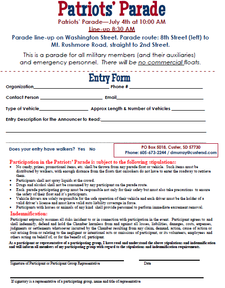 Click Here for Printable Copy of Parade Registration Form